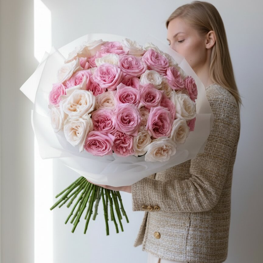 blush pink and white ohara roses bouquet