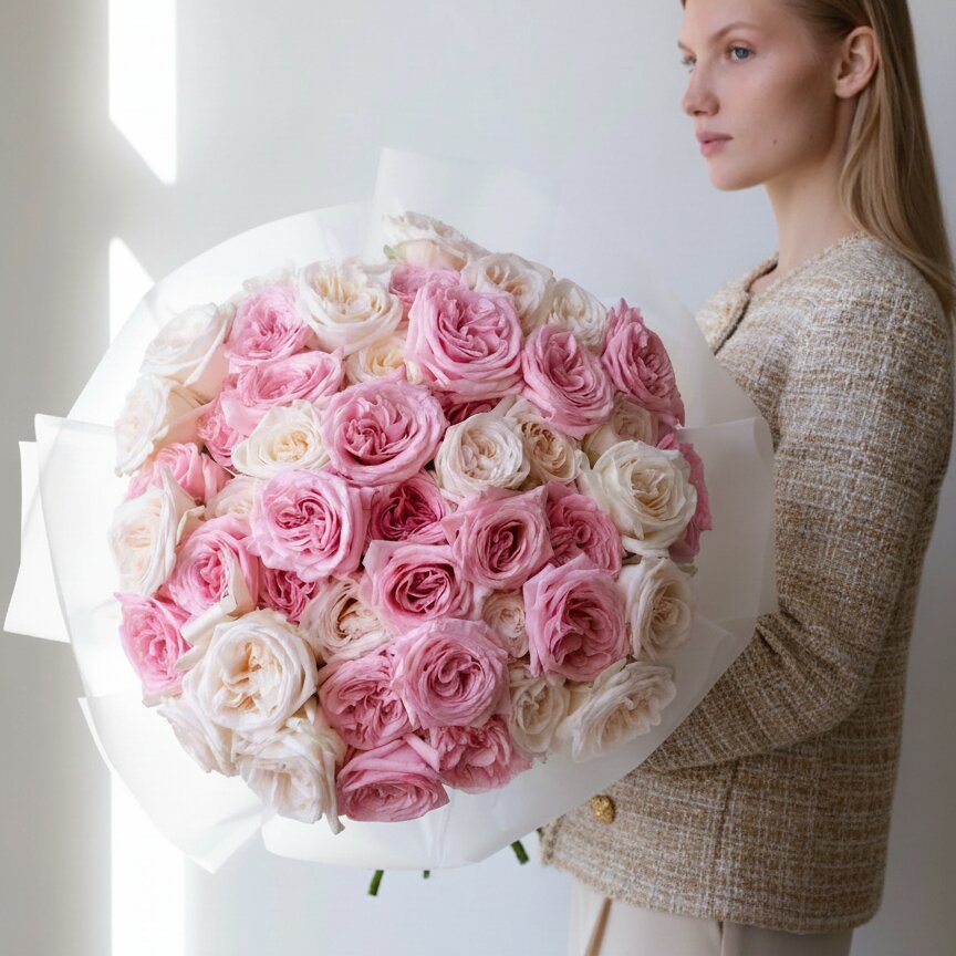 pink and white ohara roses luxury bouquet